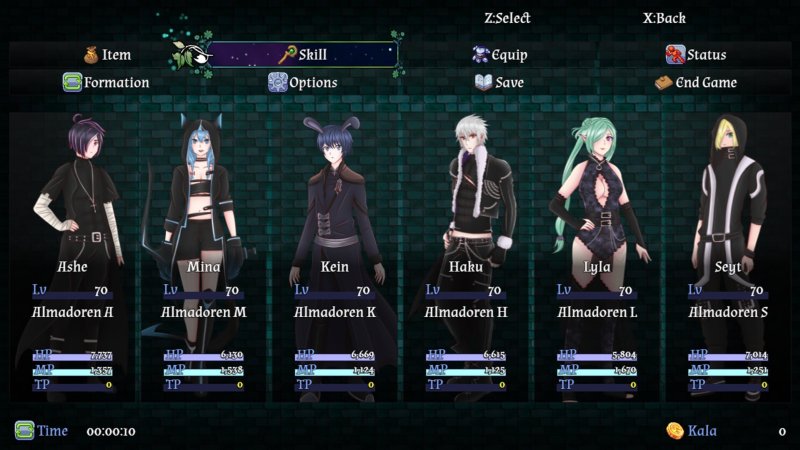 Euclyca — RPG character roster showing dark fantasy male and female adventurers — Euclyca game screenshot.