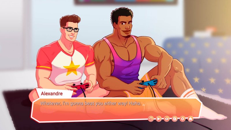 Freezer Pops: A Hot Bara Business — Bara visual-novel dialogue between muscular male characters — Freezer Pops game screenshot.