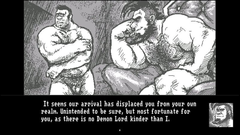 See No Evil — Sketch adventure dialogue with two illustrated male characters — See No Evil game screenshot.